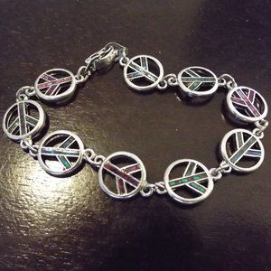 HIPPIE BOHO STRING OF **PEACE SYMBOLS** WITH ABALONE INLAY BRACELET 75